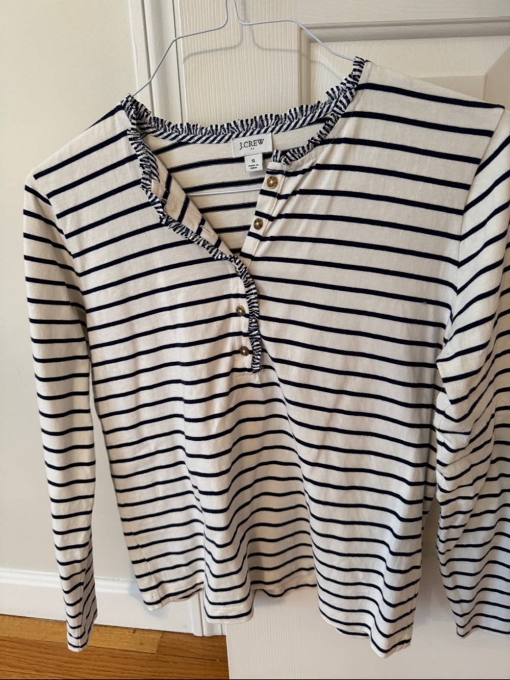 J. Crew Cream and Navy Striped Long-Sleeve Henley